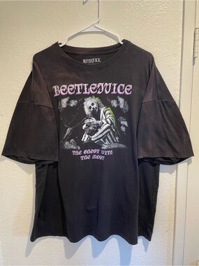 Beetlejuice Graphic Tee Shirt L Large Faded Black Sun Bleached Ghost With Most